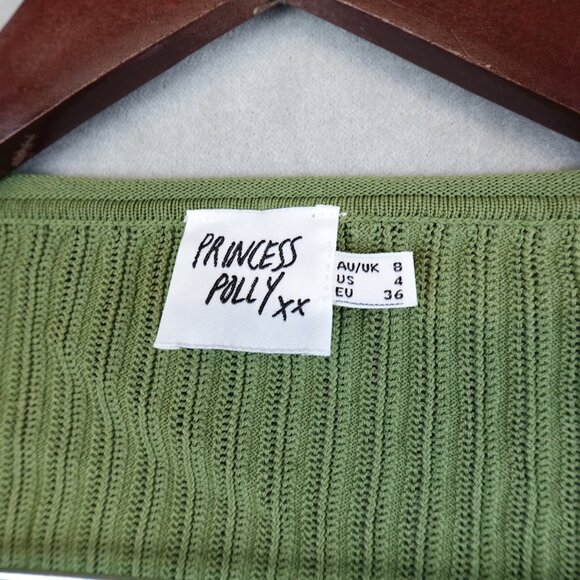 Princess Polly Eydie Long Sleeve Top Green Tie Front - Picture 2 of 6